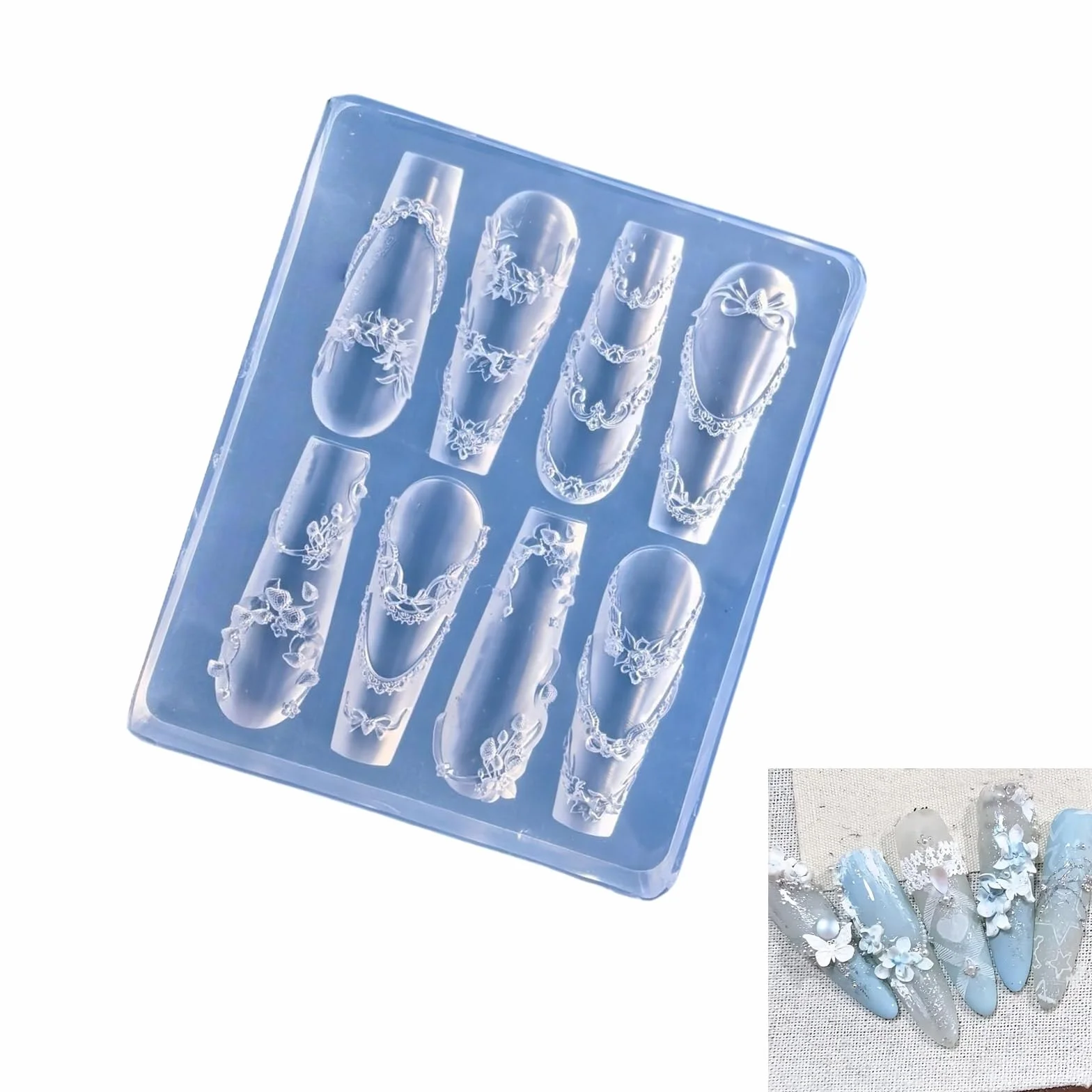 Moule à ongles en silicone avec motifs amovibles pour manucure créative