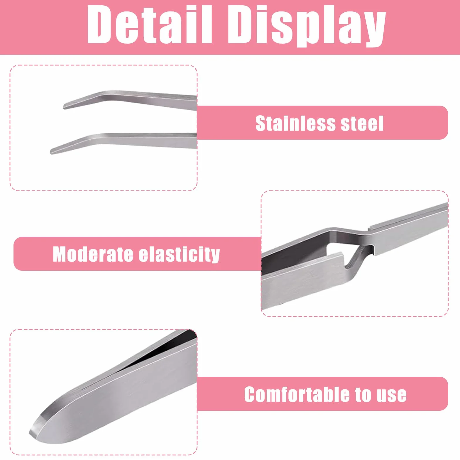 Pince à Pincher en Acier Inoxydable 148 mm, Pièces 4, Ongle Bouts Droit et Courbé pour Extensions de Cils DIY
