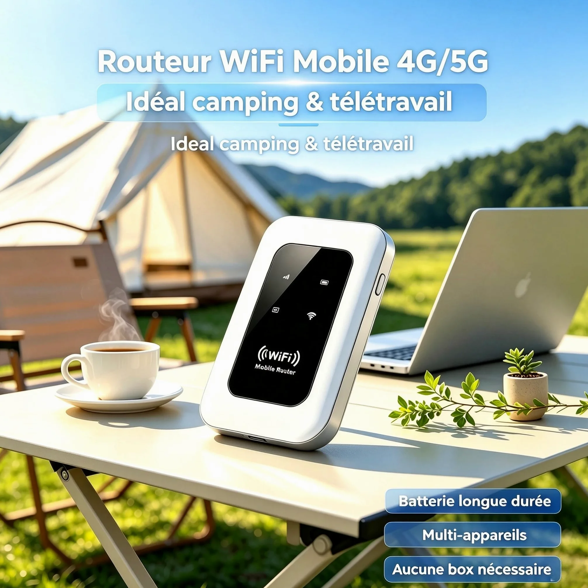 Routeur 5G Portable WiFi 6 Déverrouillé sans abonnement, Modem 5G/4G+ avec Nano‑SIM, jusqu'à 26 appareils connectés, Haut débit sans Box, idéal pour Voyage, Camping et télétravail