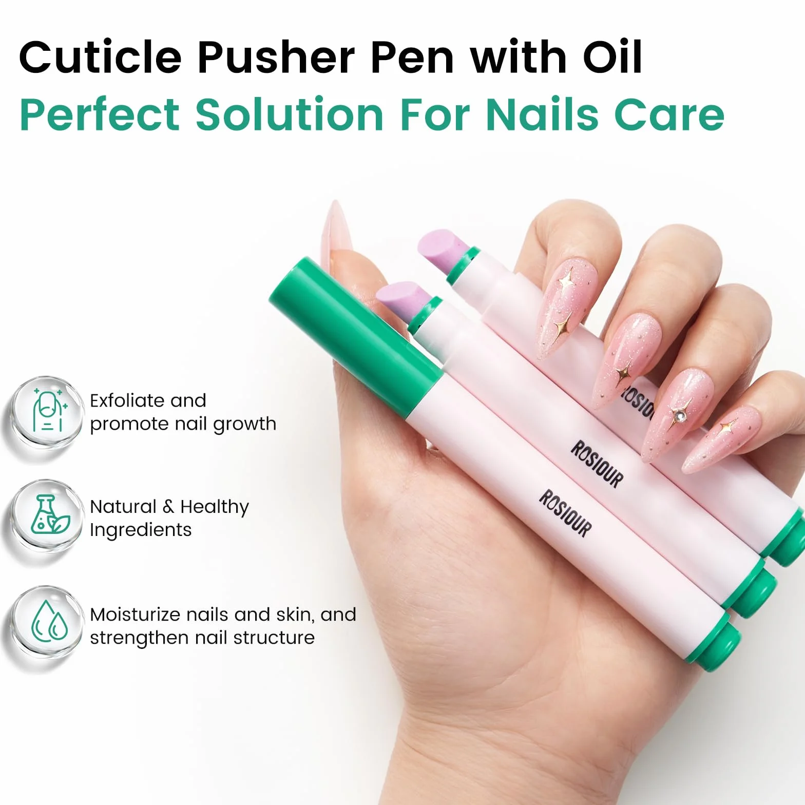 Huile Cuticules Ongles Stylo Céramique 3-en-1 Pousse Cuticule Remover Nail Care Pen