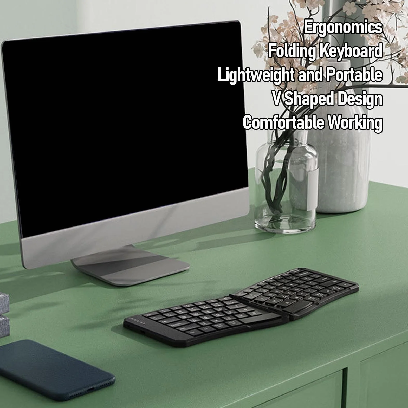 Tosuny Clavier Ergonomique Pliable, Clavier Ergonomique divisé Bluetooth 5.0 sans Fil Portable avec des Clés de Ciseaux Silencieuses, pour Les Affaires, Compatibles avec Un Ordinateur