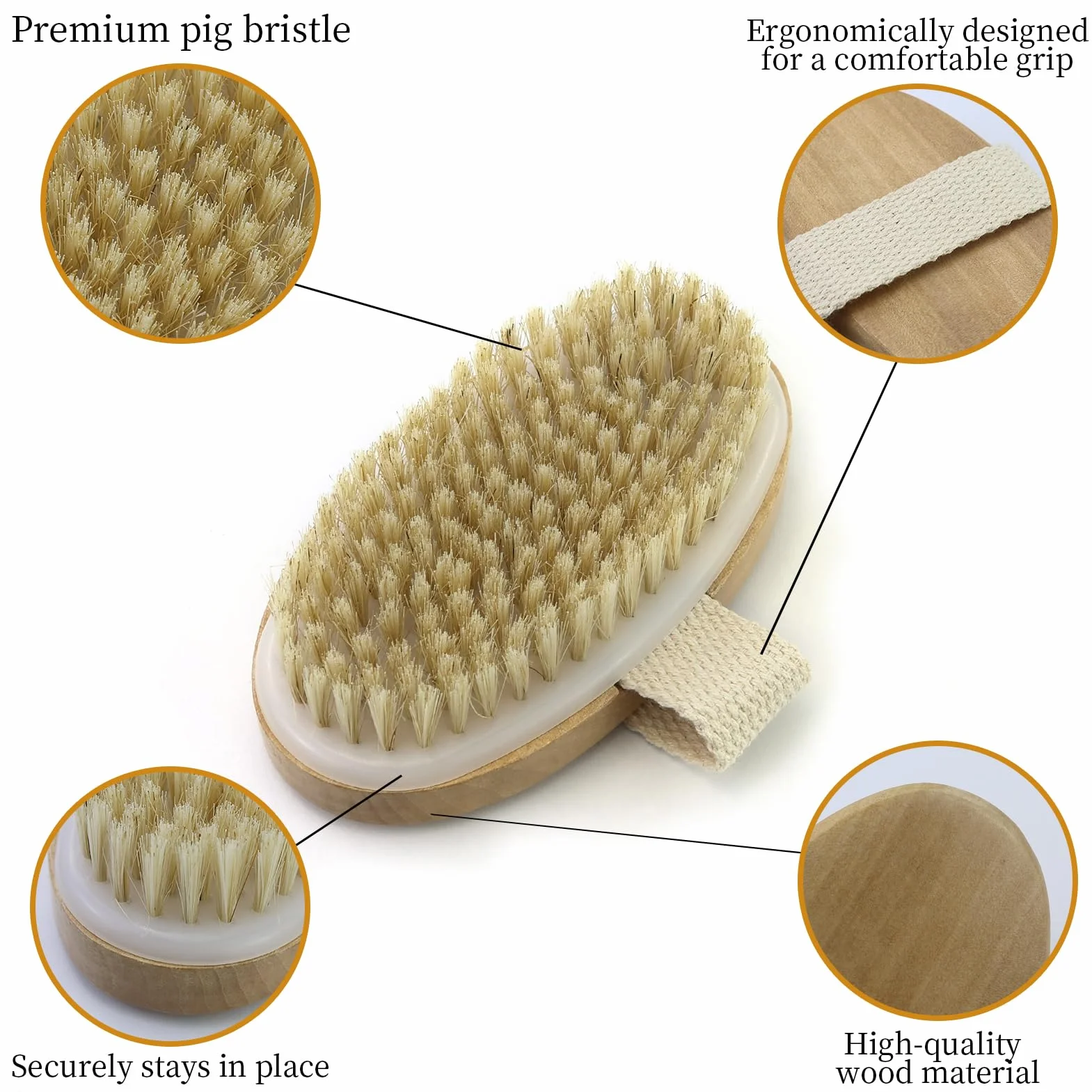 Brosse à sec pour le corps, Brosse exfoliante physique, Brosse masseuse drainage lymphatique, poils naturels