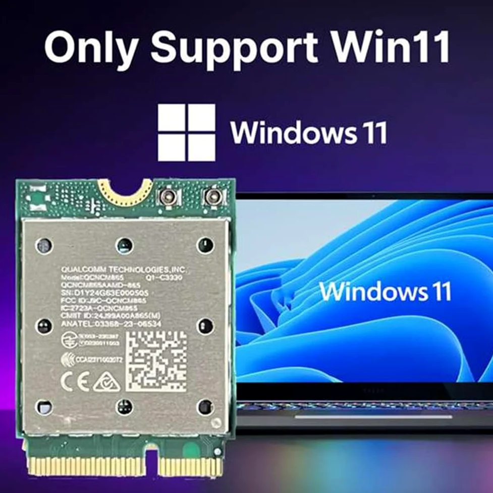 Carte WiFi7 QCNCM865 sans Tri Band WiFi7 QCNCM865 2,4 Gbit/S Bluetooth 5.4 Adaptateur Réseau sans 2,4G/5G/6Ghz pour Win11 pour 802.11be M.2 NGFF WLAN Carte WiFi Uniquement pour Win11