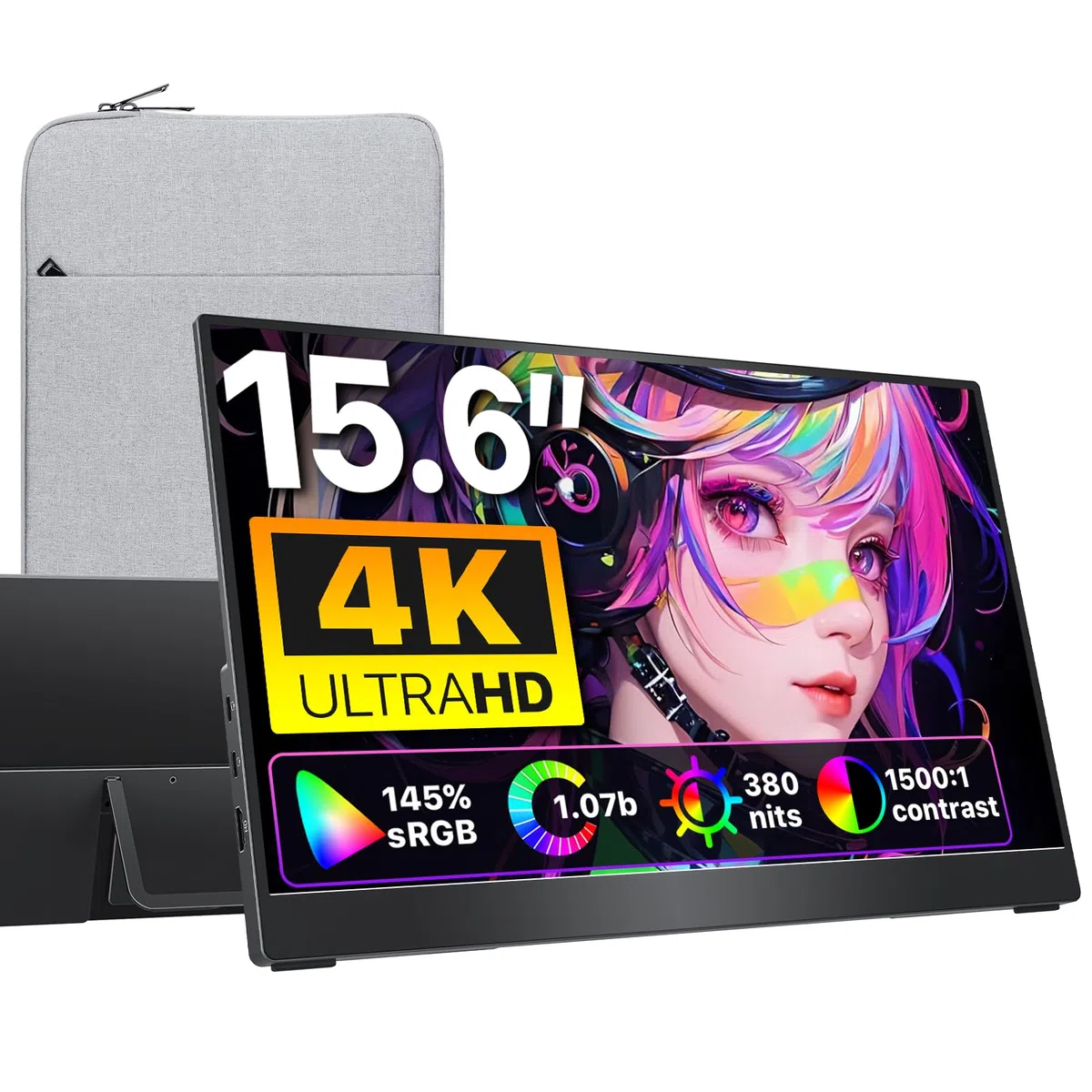 cocopar Ecran Portable 15,6 Pouces 4K QHD 145% sRGB avec Haut-Parleur HDMI USB-C Moniteur Portable Monitor pour Ordinateur Portable MacBook Surface PC Xbox PS5, VESA (Reconditionné)