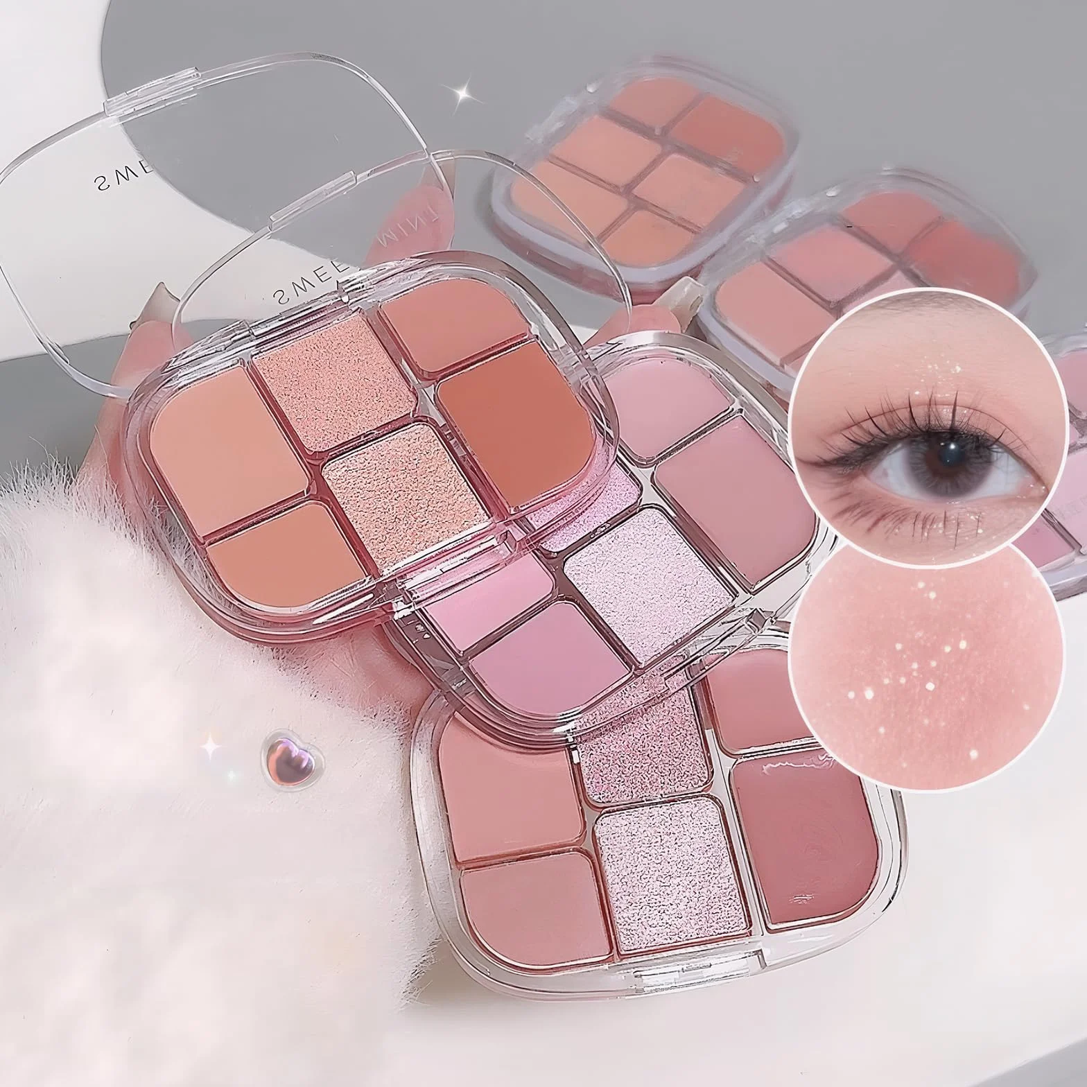 Palette de Fards à Paupières Rose 6 Couleurs, Teintes Pailletées et Mattes Hautement Pigmentées