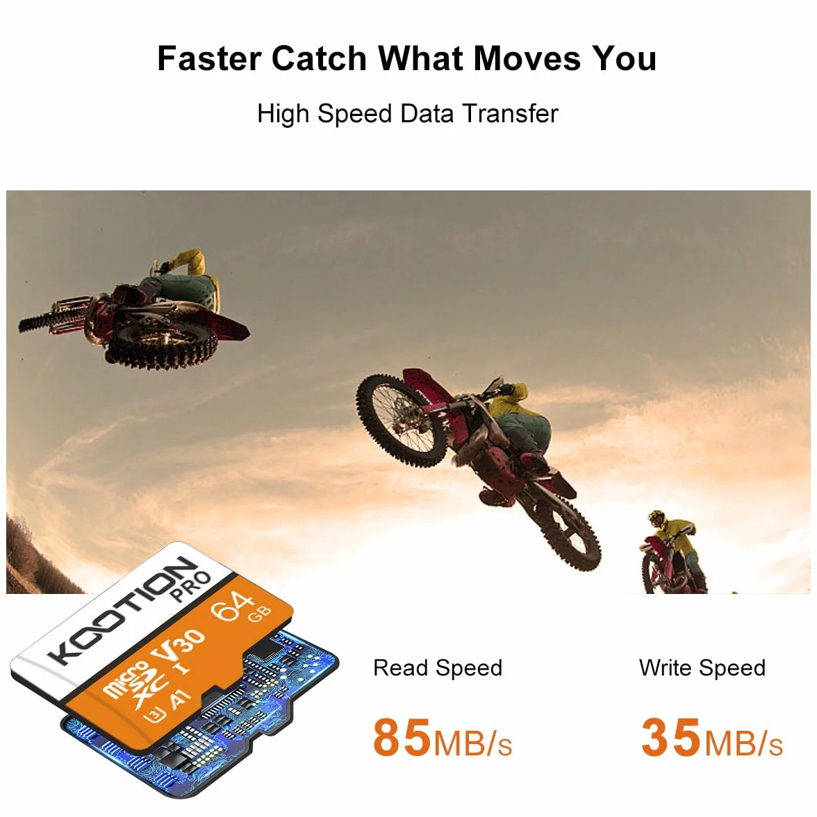 KOOTION Carte SD 64 Go Micro SD UHS-I A1 V30 U3 90 Mo/s TF SDXC