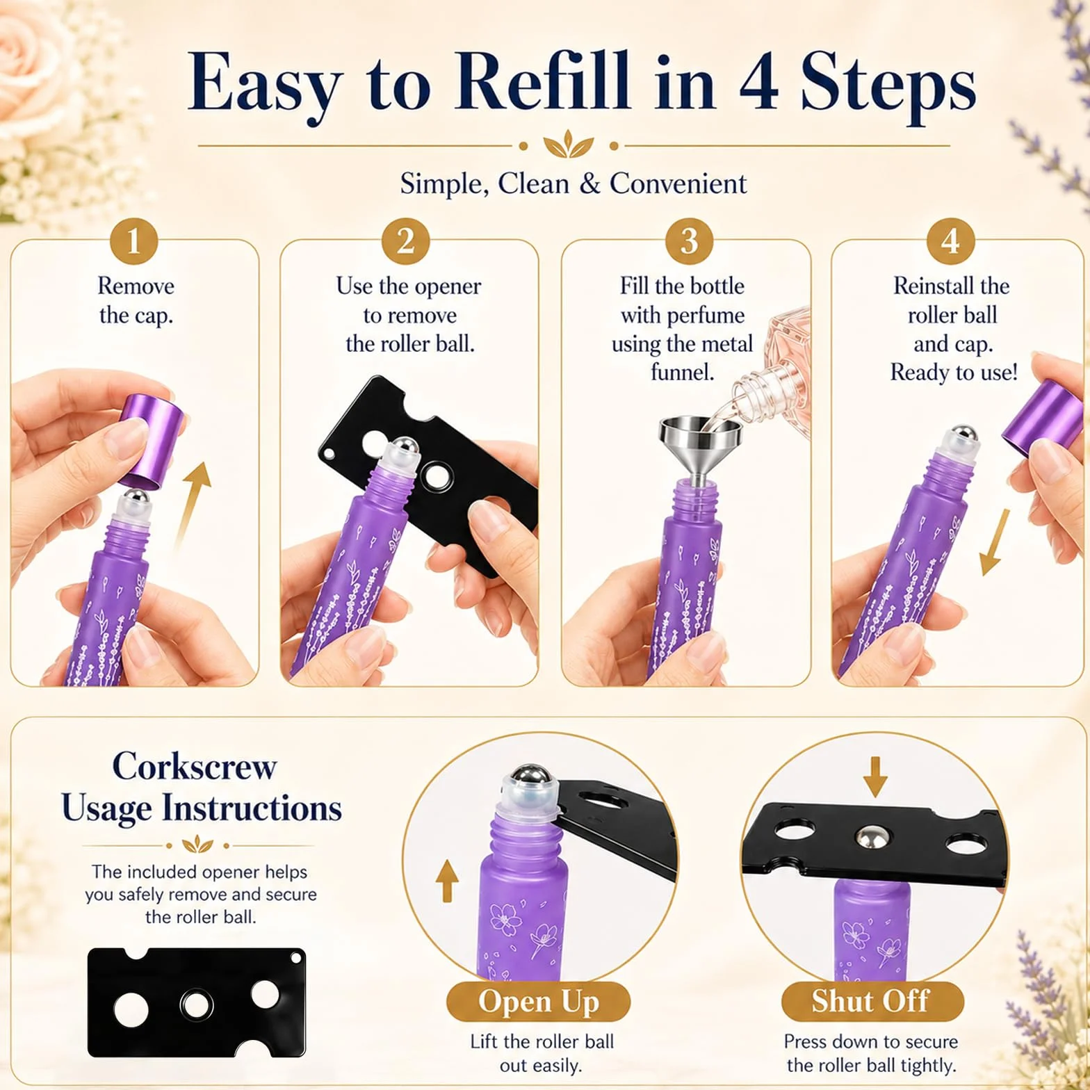 Flacons Roll On Vide 10mm en Verre Coloré Anti-UV Rechargeable pour Huiles Essentielles et Massage
