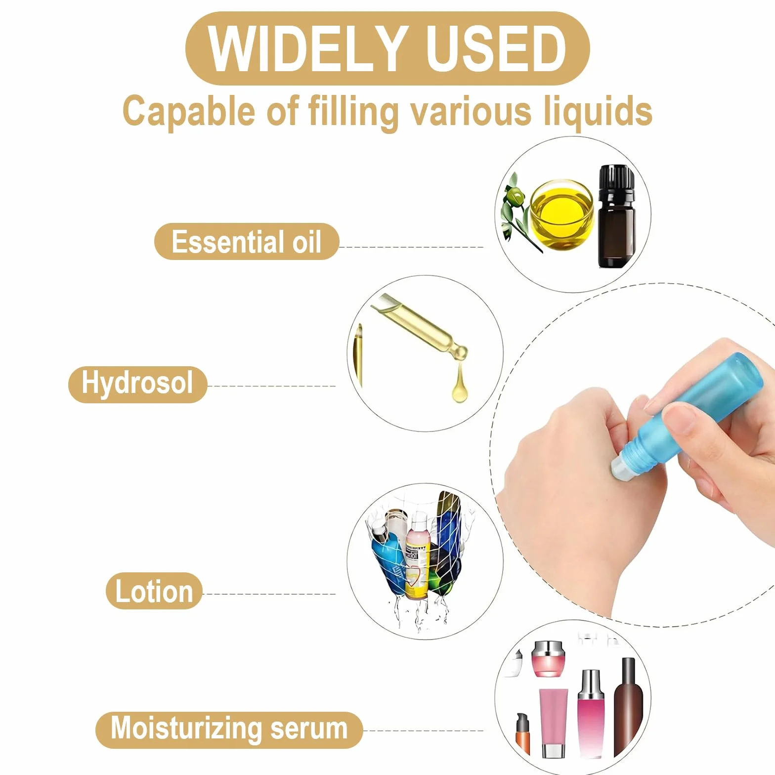 Flacons Roll-on en Verre 10 ML pour Huiles Essentielles, Aromathérapie, Parfums et Cosmétiques - Lot de 10 en Couleurs