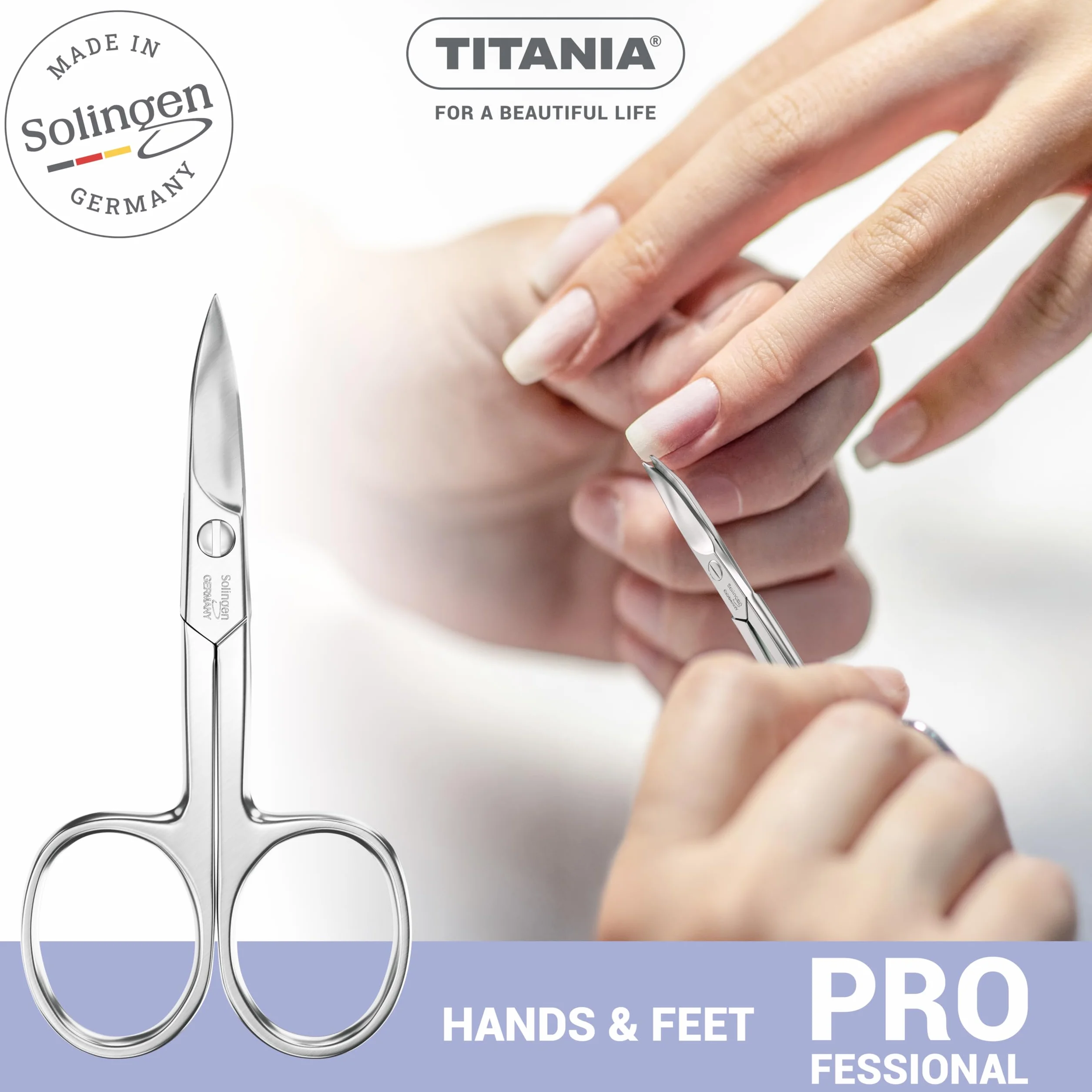 TITANIA Ciseaux à Ongles Solingen 9,5 cm Courbés Acier au Carbone Fabriqués en Allemagne