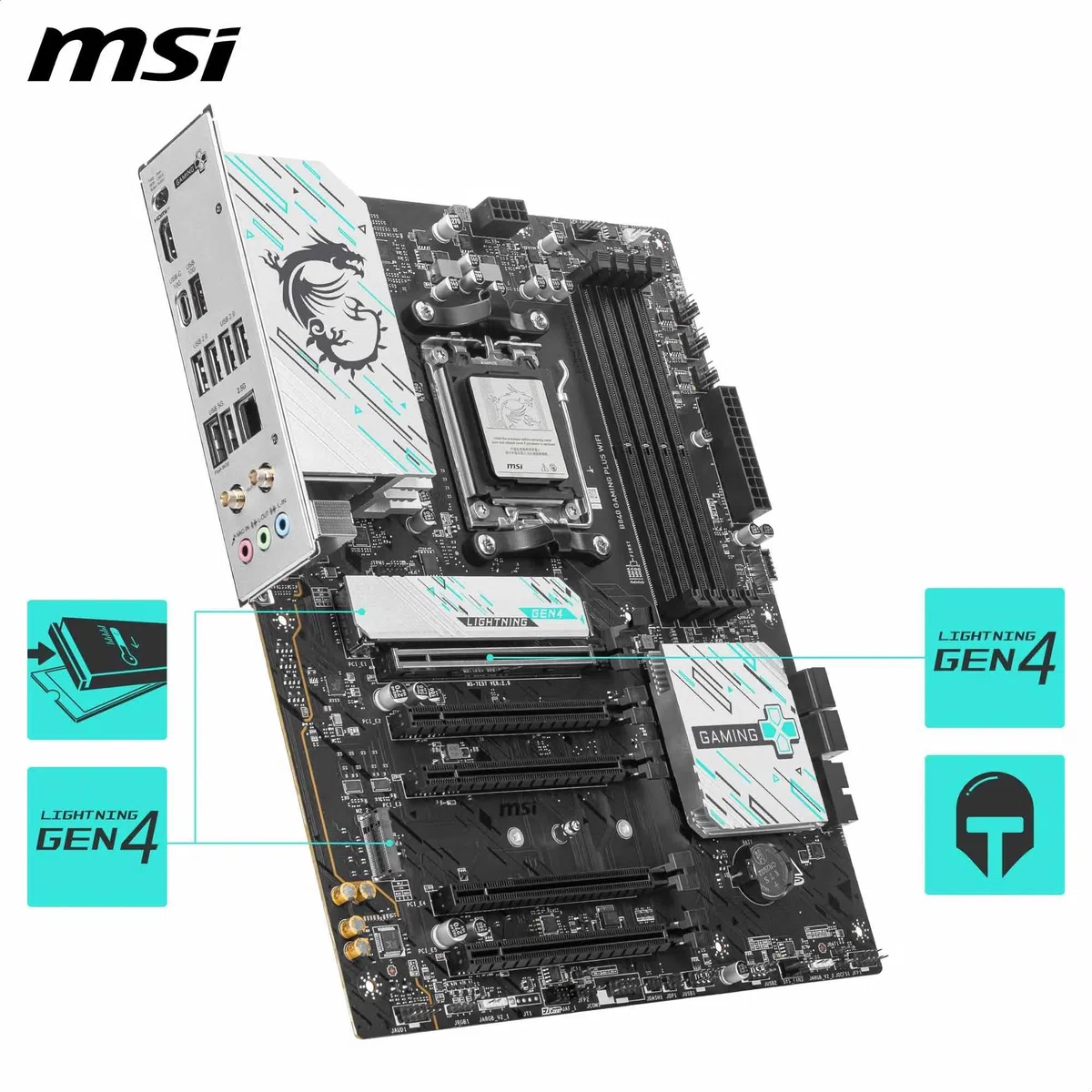 MSI Carte mère WiFi B840 Gaming Plus, ATX - Prend en Charge Les processeurs AMD Ryzen 9000/8000/7000, AM5 - DDR5 Memory Boost 8000+ MT/s (OC), PCIe 4.0 x16, M.2 Gen4, Wi-FI 7, 2.5G LAN