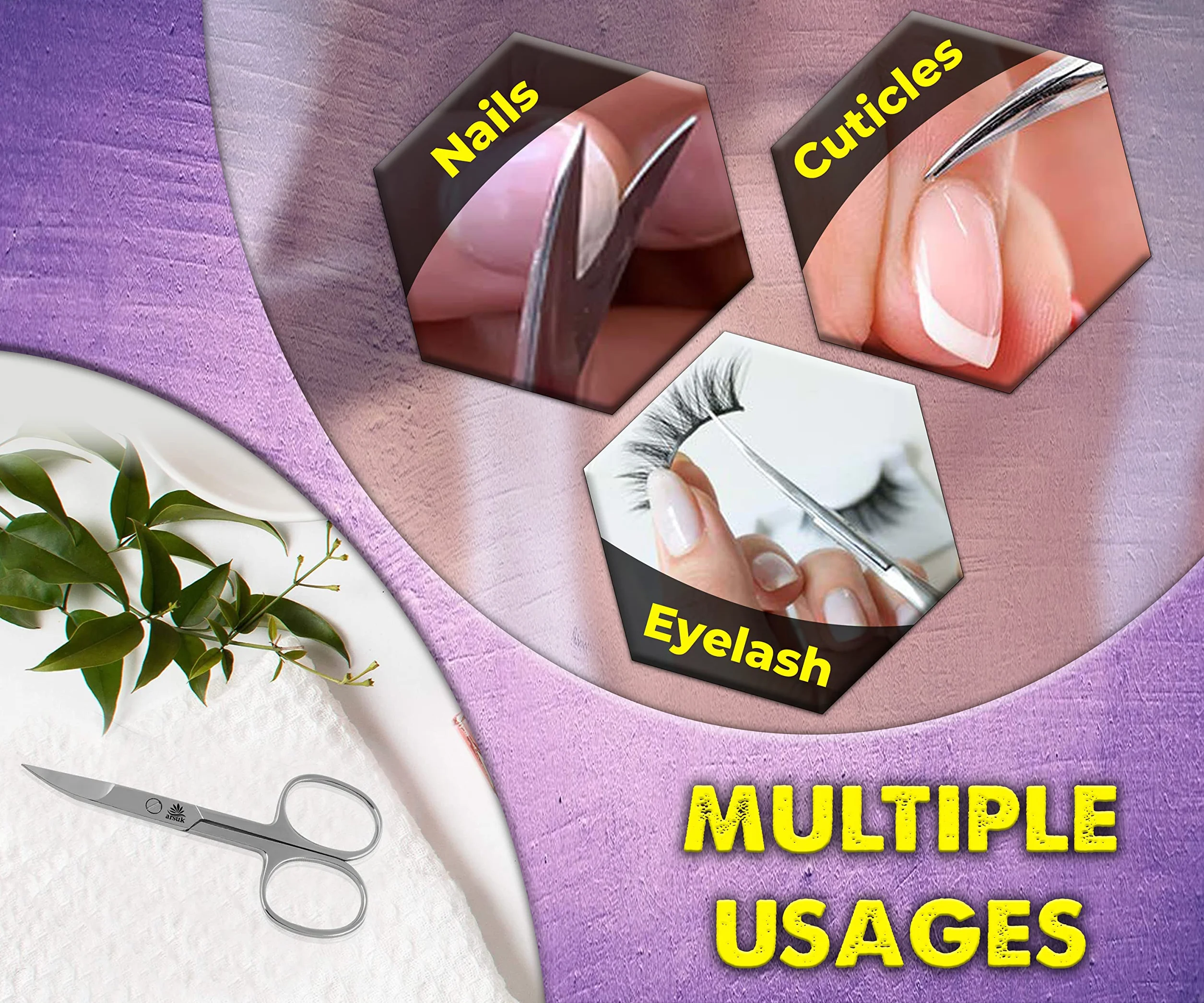 ARSUK Ciseaux à ongles incurvés en acier inoxydable pointus