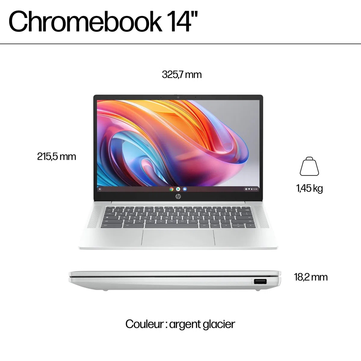 HP Chromebook 14a-nf0000sfx Ordinateur Portable 14" FHD IPS, PC Portable (Intel Processor N100, RAM 8 Go, SSD 128 Go, Intel UHD Graphics, Windows 11), Laptop Argent, Clavier AZERTY