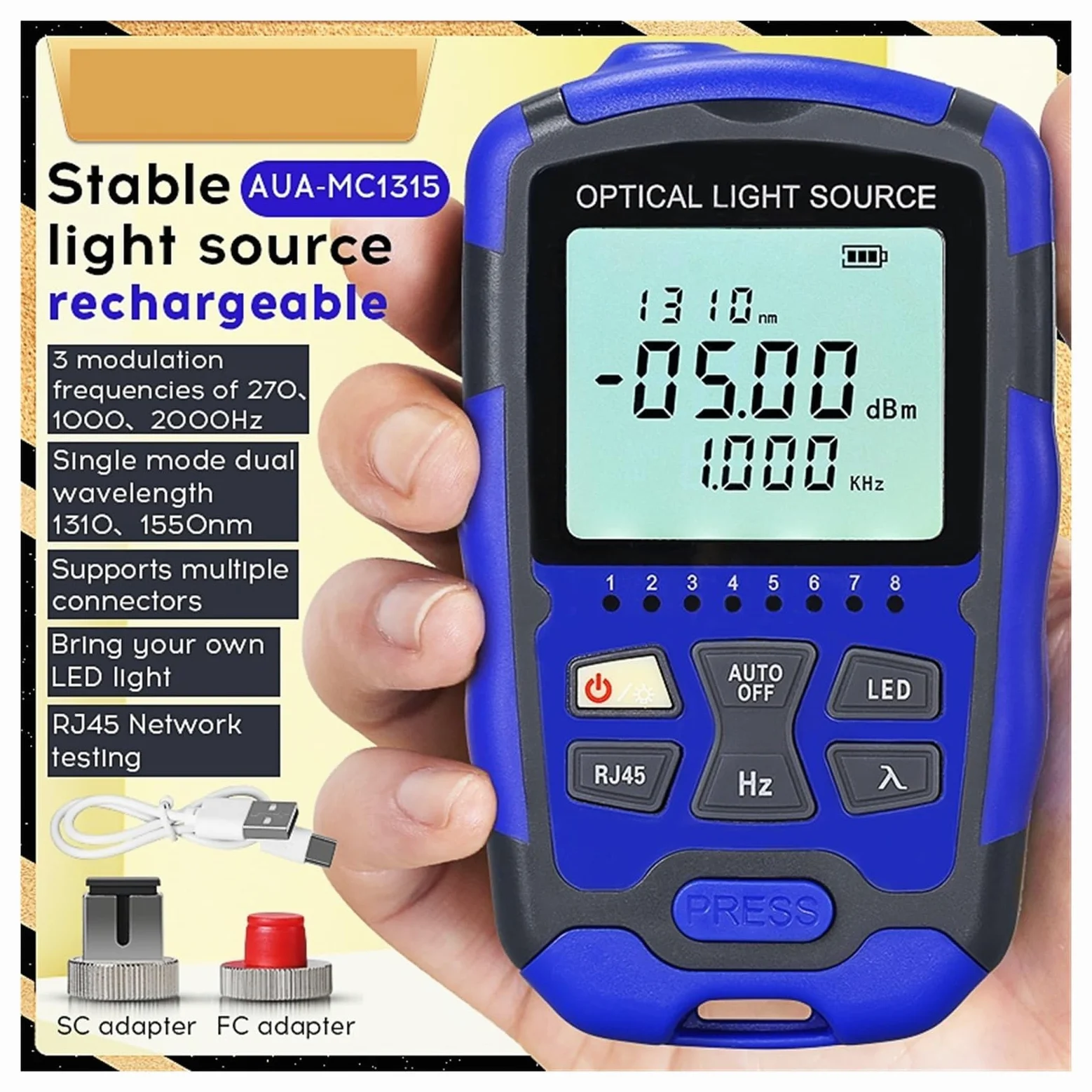 Mini Source de lumière Stable portable MC1315, outil de test de câbles à fibres optiques monomode 1310/1550nm