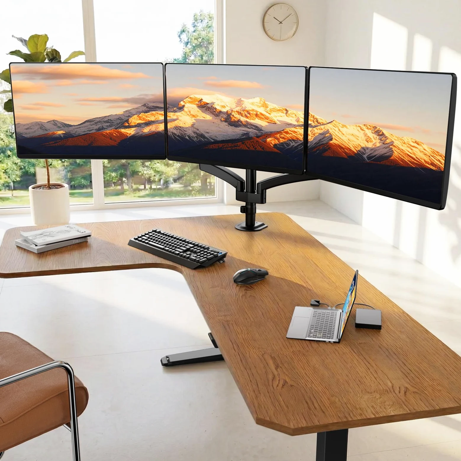 PUTORSEN Support 3 Écran PC Moniteur, Premium Aluminium Bras Articulé Ergonomique Ressort Gaz pour Triple Écrans 17-27", Hauteur Réglable Inclinaison Pivot et Fixation Bureau, Bras Supporte 7kg