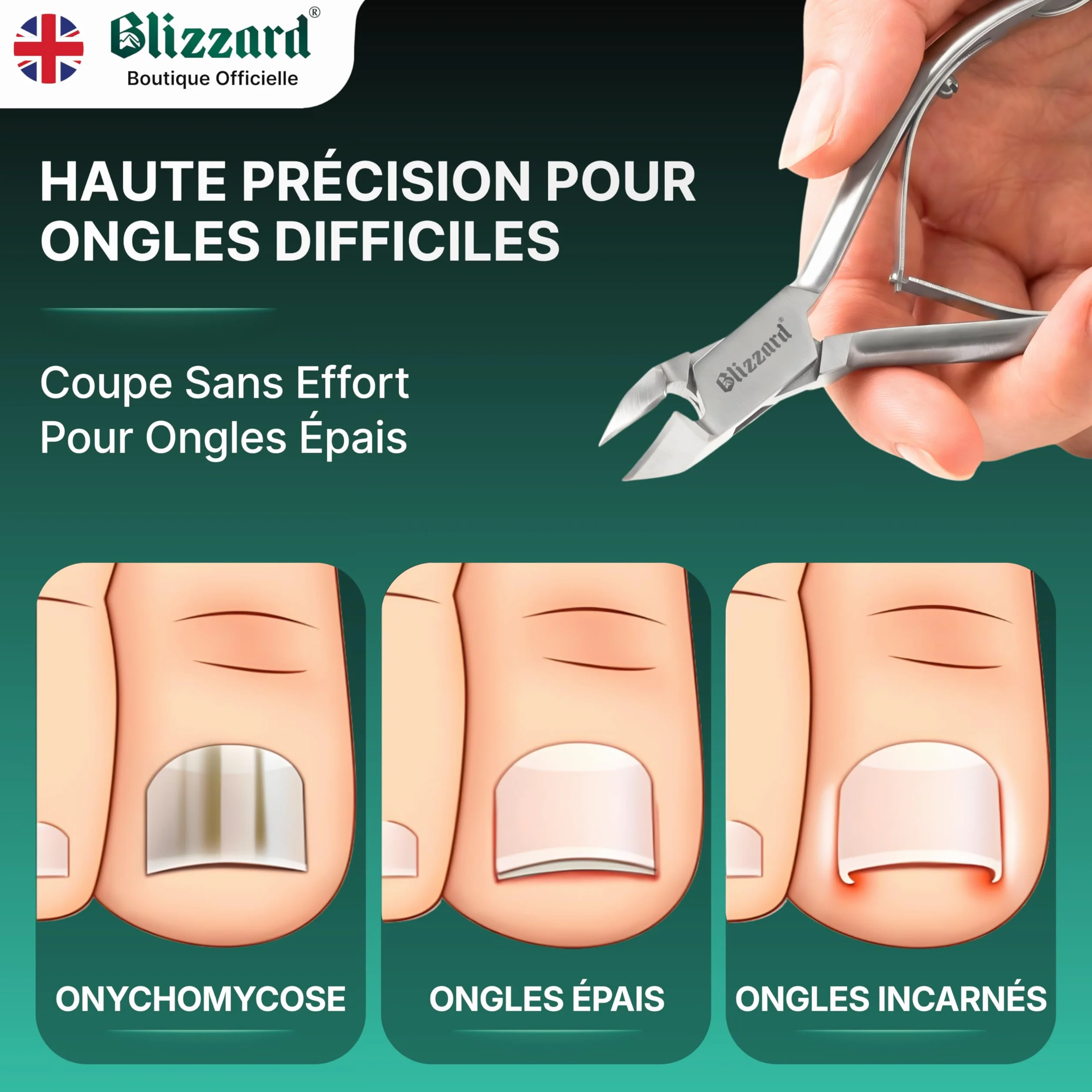 Blizzard Pince à Ongles Professionnelle Acier Inox 14.5cm Mors Obliques - Coupe-Ongles Pieds Épais et Incarnés