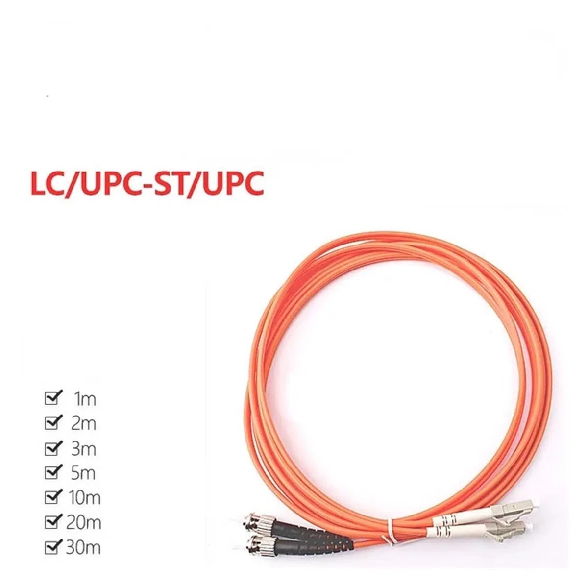 Câble de raccordement en fibre optique 2,0 mm ou 3,0 mm LC/ST/SC/FC UPC multimode Dual Core 5 mètres (LC UPC-ST UPC)