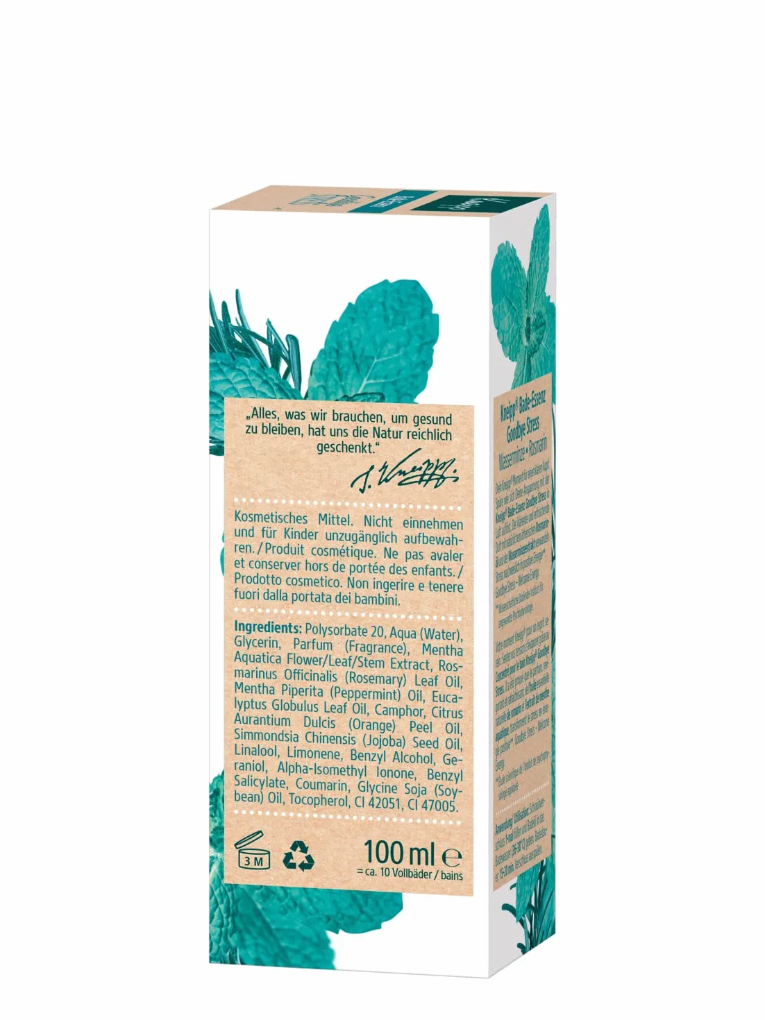 Kneipp Goodbye Stress Huile de bain aux huiles essentielles de romarin et menthe d'eau 100 ml