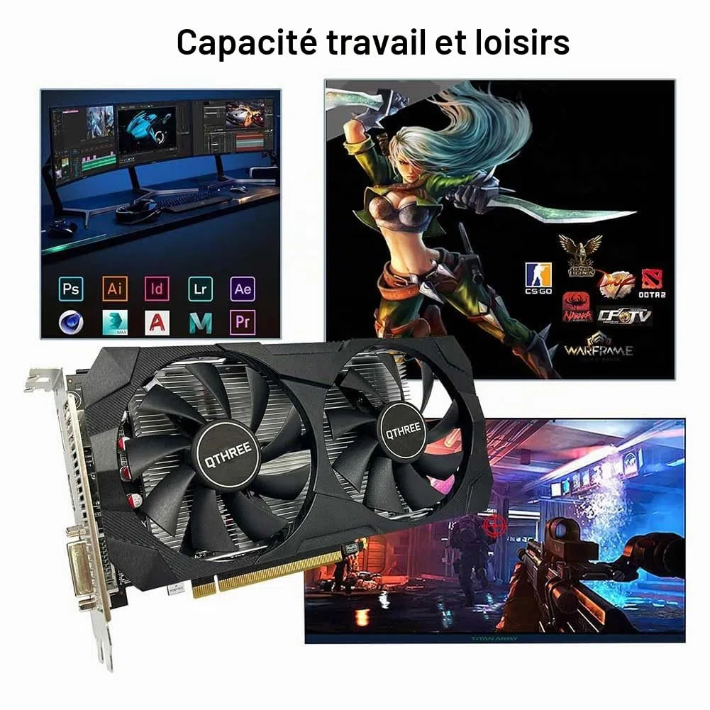 QTHREE Radeon RX 560 XT 8Go GDDR5 128-bit Carte Graphique, HDMI, DVI-D, DisplayPort, Grafikkarten PC für Gaming, GPU, PCI Express x16, DirectX 12, 6 PIN Power Supply