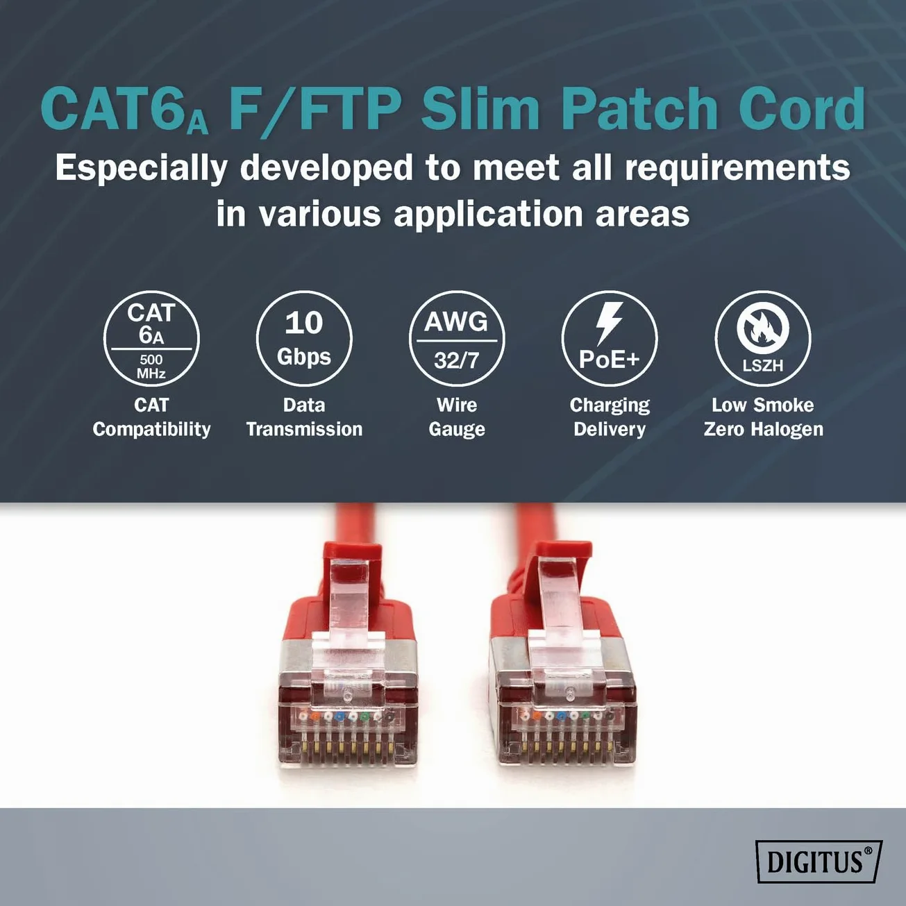 DIGITUS Câble LAN Cat 6A – 5 m – 10 pièces – Slim – F/FTP – Rouge | 10 Gbit/s – Blindé – PoE+ – AWG 32/7 – LSZH – Câble réseau RJ45 – Compatible Cat 6 et Cat 7