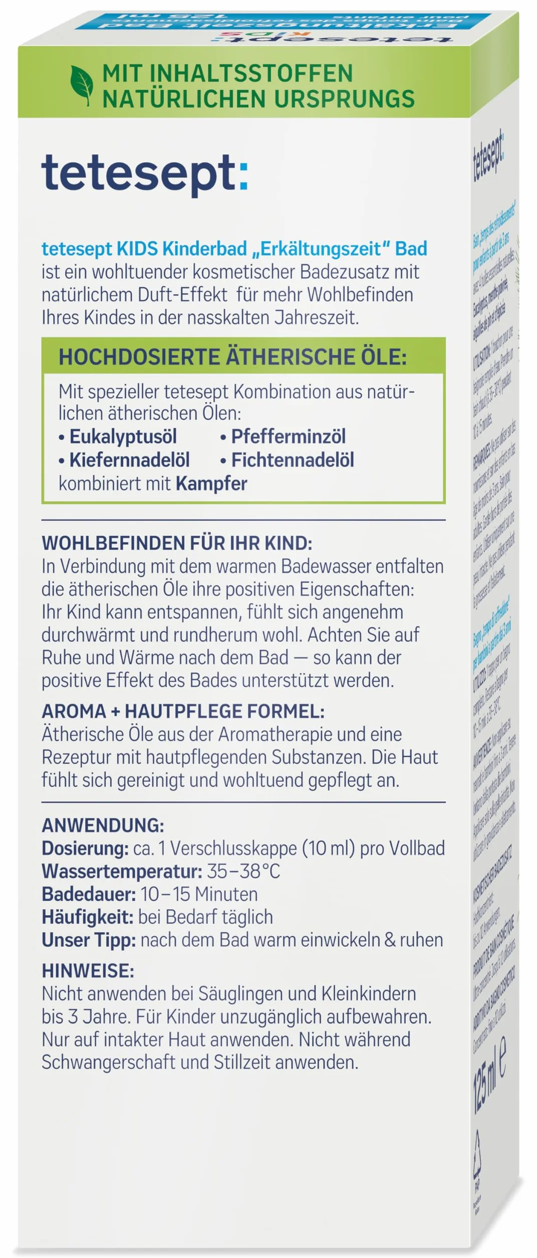 Tetesept Kinderbad Erkältungszeit Bad mit 5 ätherischen Ölen 125 ml