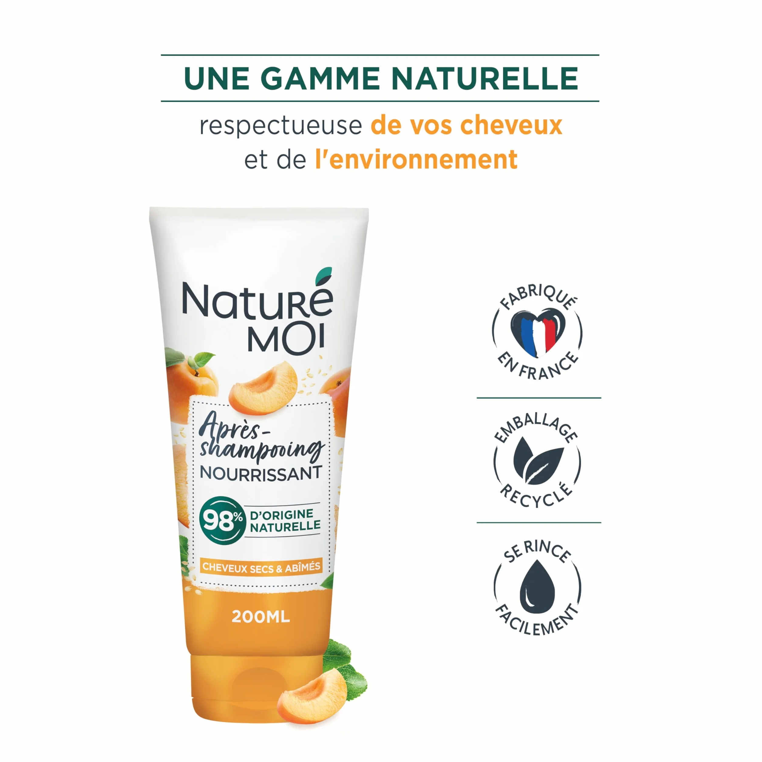 Naturé Moi Après Shampooing Sans Sulfate Nourrissant Démélant Cheveux Secs Abricot Huile de Sésame Bio 200 ml