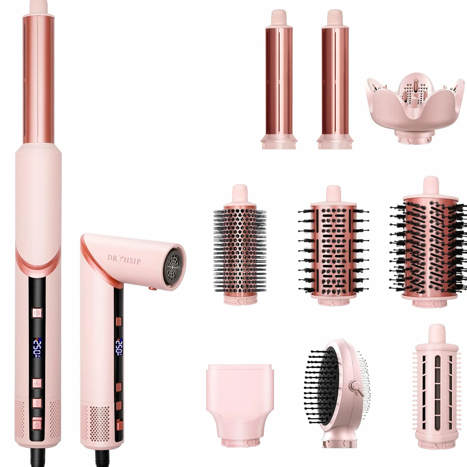 Sèche-cheveux Coiffeur 9 en 1 haute vitesse ionique avec affichage numérique température 3 réglages chaud/froid