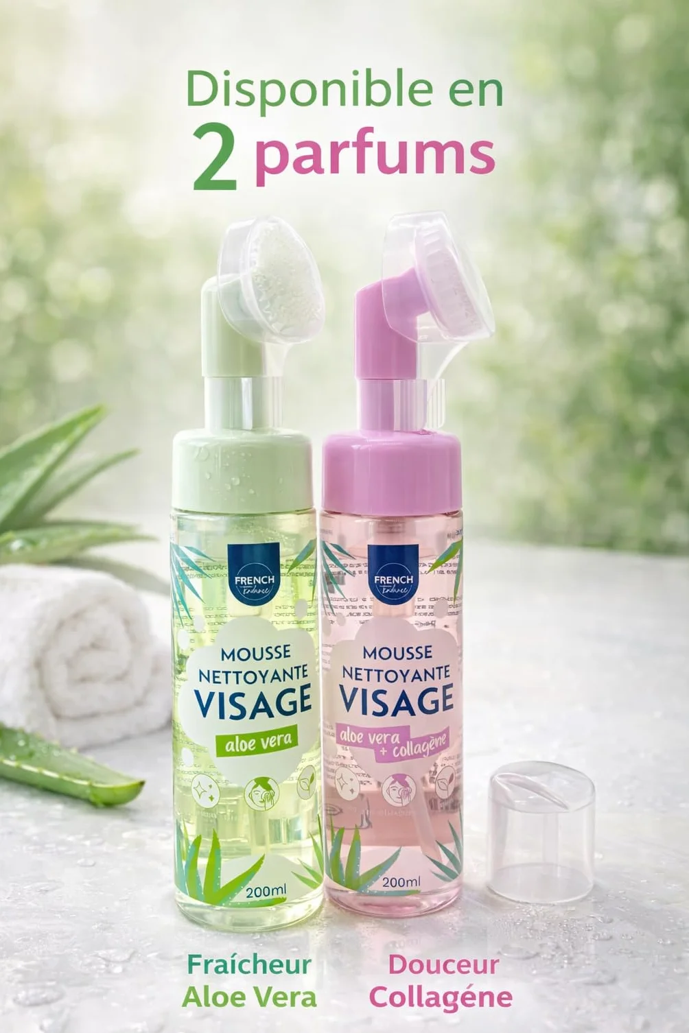 Mousse Nettoyante Visage Aloe Vera 200ml Brosse Intégrée Nettoie Démaquille Purifie