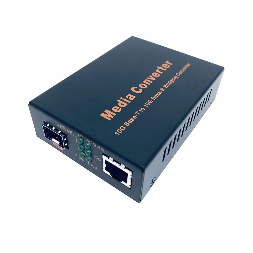Convertisseur de Média en Fibre Optique + à + 10Gbps, Commutateur Ethernet 10Gbps RJ45 100M/1000M/10G, Prise EU.