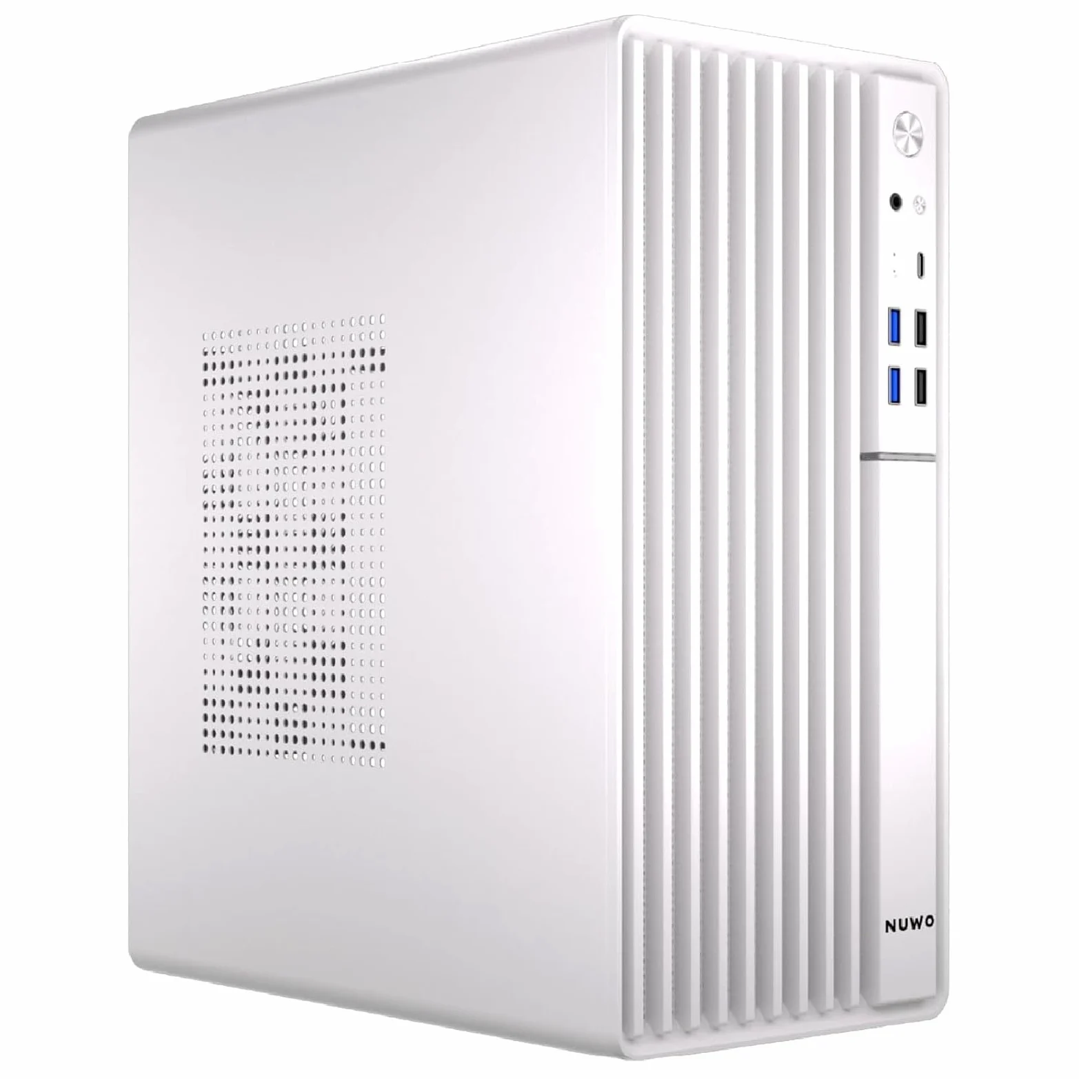 Nuwo Quartz QH300 | Boîtier PC Compact Micro-ATX sans Bloc d'alimentation | Compatible avec MicroATX et Mini-ITX | Refroidissement réseau Frontal | USB 3.0 et Type-C, Blanc