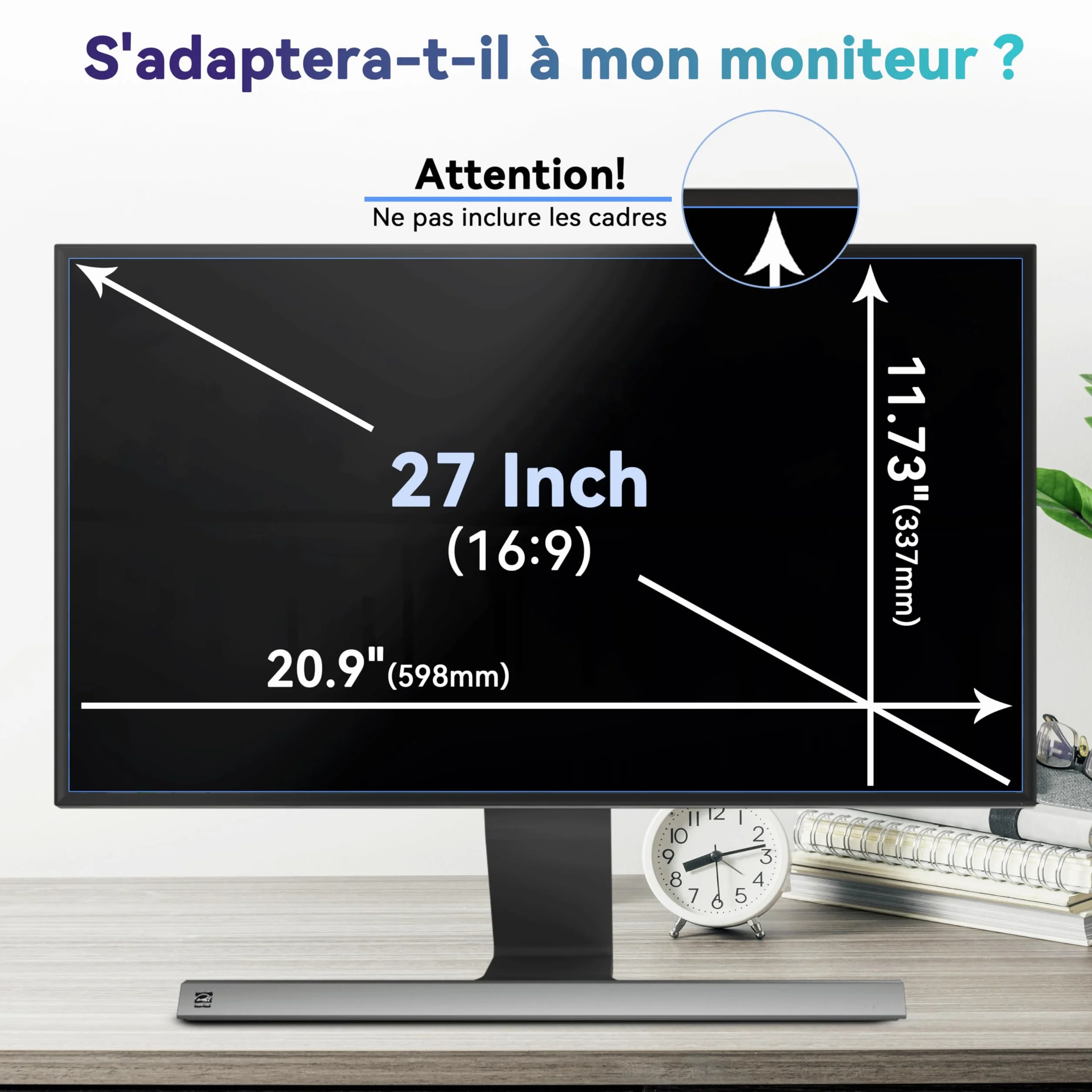 Filtre de Confidentialité 27 Pouces 16:9 Anti-Espion Anti-Lumière Bleue Protection d'Écran Amovible