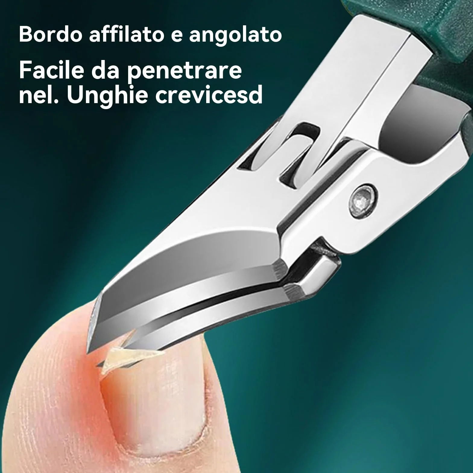 Slanted Nail Clippers Curved Pedicure Tool, Heavy Duty Trimmer, Anti-Splash Blade, Ergonomic Handle, Silver Finish, 10.2 x 1.8 cm