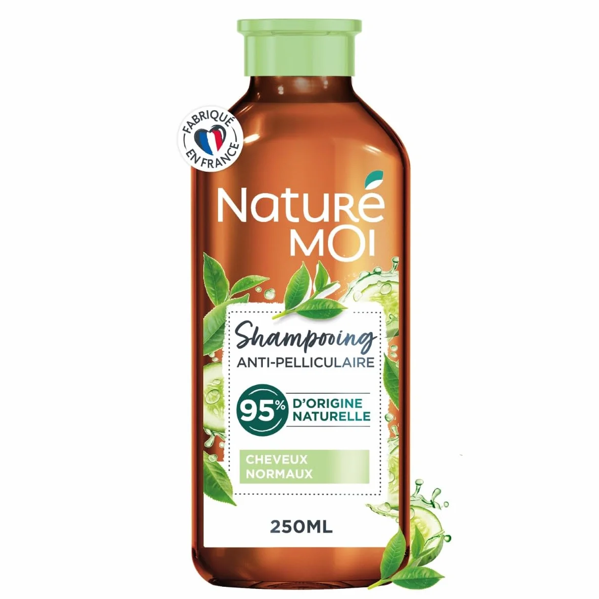 Naturé Moi Shampooing Antipelliculaire Sans Sulfate 250 ml Thé Eau de Concombre Bio 95% d'Origine Naturelle Fabriqué en France