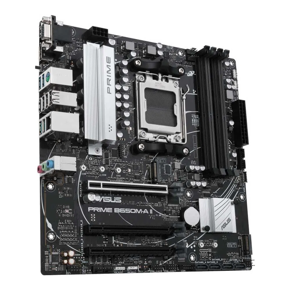 ASUS PRIME B650M-A II-CSM – Carte mère PRO AMD Ryzen B650 Micro-ATX (DDR5, PCIe 5.0 M.2, 2.5Gb Ethernet, DisplayPort, HDMI, VGA, USB 3.2 Gen 2, Aura Sync RGB)
