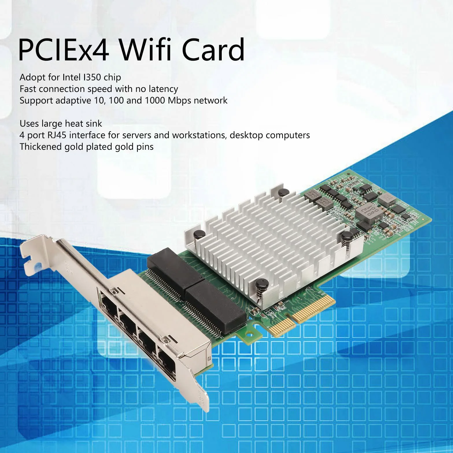 ASHATA Carte Réseau Gigabit PCIE 4 Ports, Deux pour Puce Intel I350, Ports RJ45, Carte Ethernet PCI Express pour Windows Server, Win7, XP, Vista et Linux