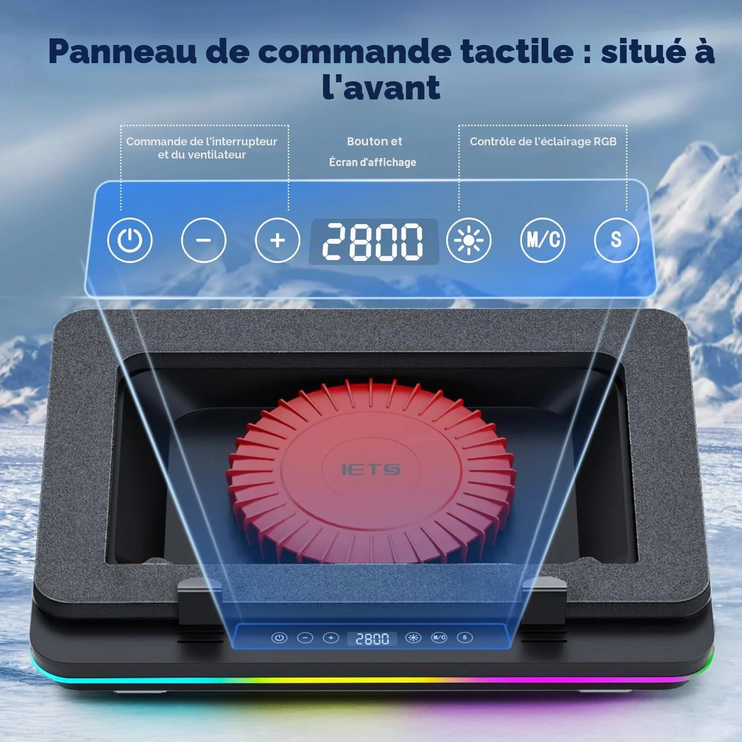 IETS GT600 Tapis de refroidissement RVB pour ordinateur portable avec ventilateur turbo 14 cm