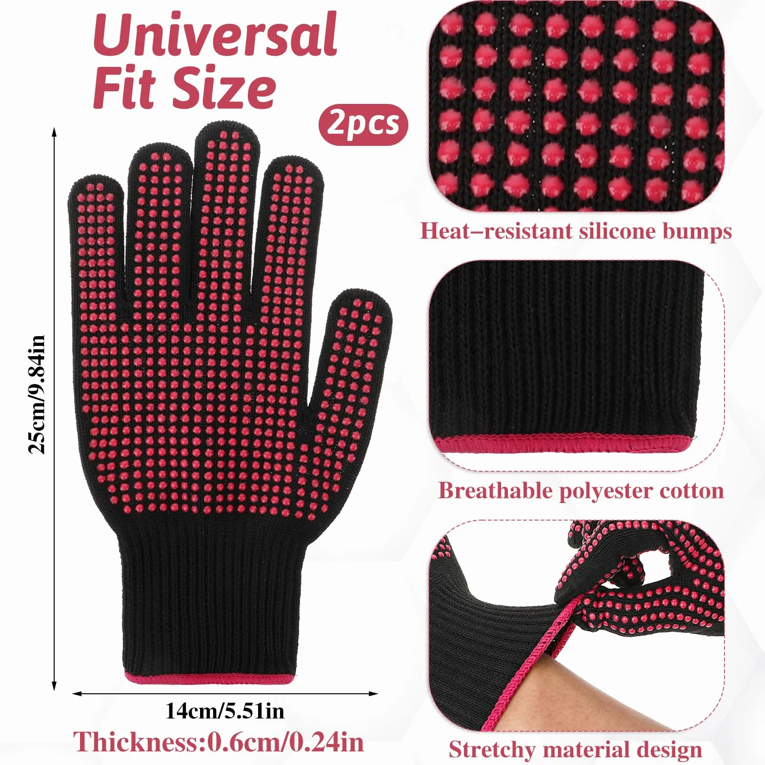 Lot de 2 gants résistants à la chaleur avec points en silicone antidérapants pour coiffer