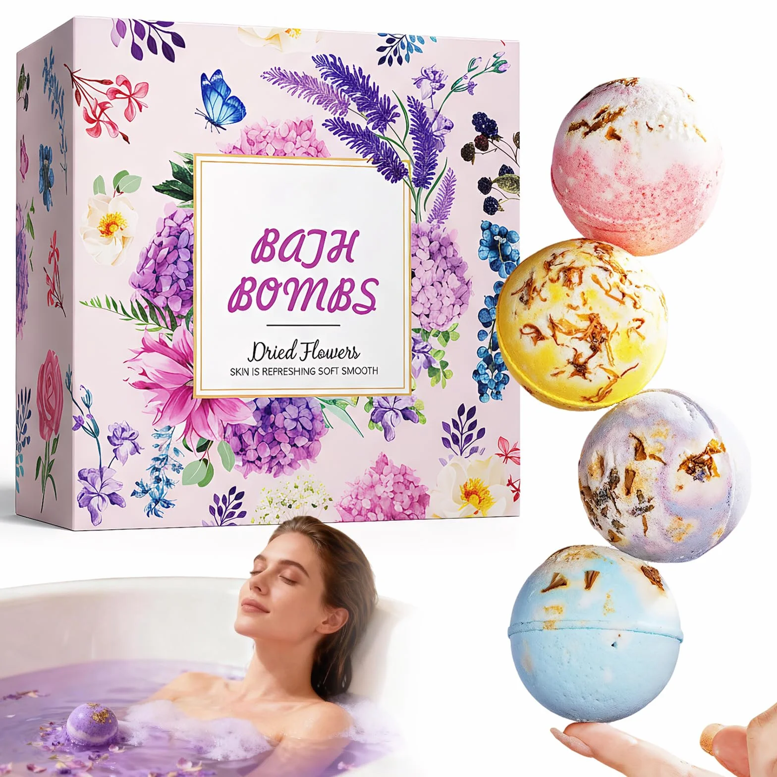Coffret Boules de Bain Naturelles 100g x 4 - Bombe de Bain Moussante Cadeau
