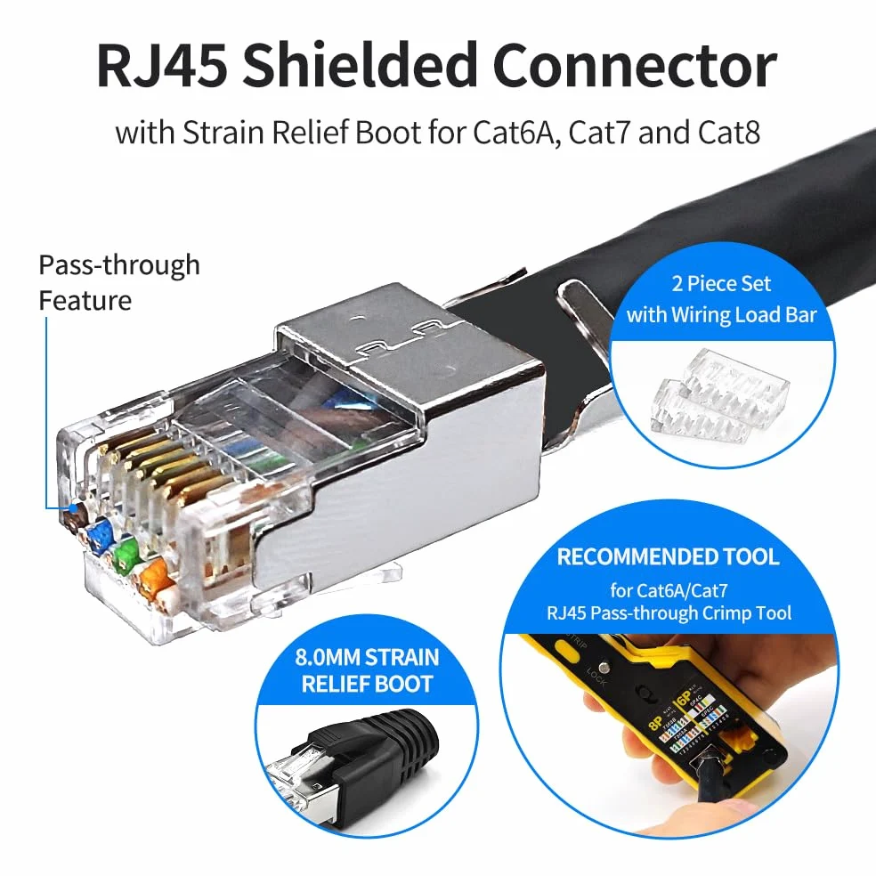 Lot de 30 connecteurs RJ45 blindés Cat7 Cat6A pour réseau modulaire 50μ plaqué or pour Cat 6, Cat 6A, Cat 7 et Cat 8 avec bottes anti-traction