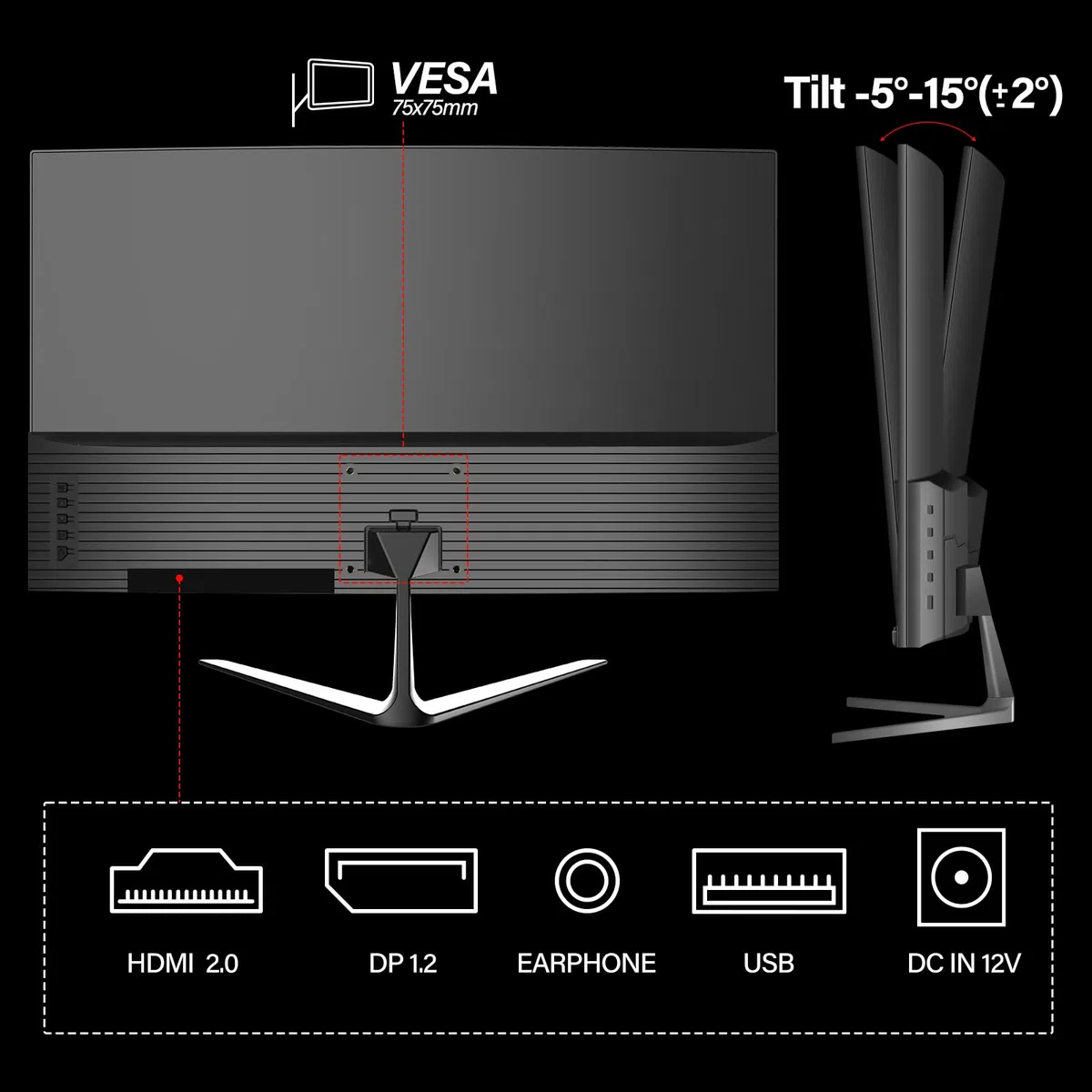 Écran PC Gaming 24 Pouces 180Hz - CURA Moniteur Incurvé FHD 1ms, FreeSync, 100% sRGB, sans Lunette - Idéal pour Jeu, Bureau et Films - HDMI, DisplayPort, VESA