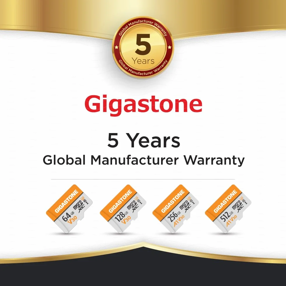 GIGASTONE Carte Micro SD 64 Go Lot de 2, V30 4K UHS-I Classe 10 95 Mo/s avec Adaptateur