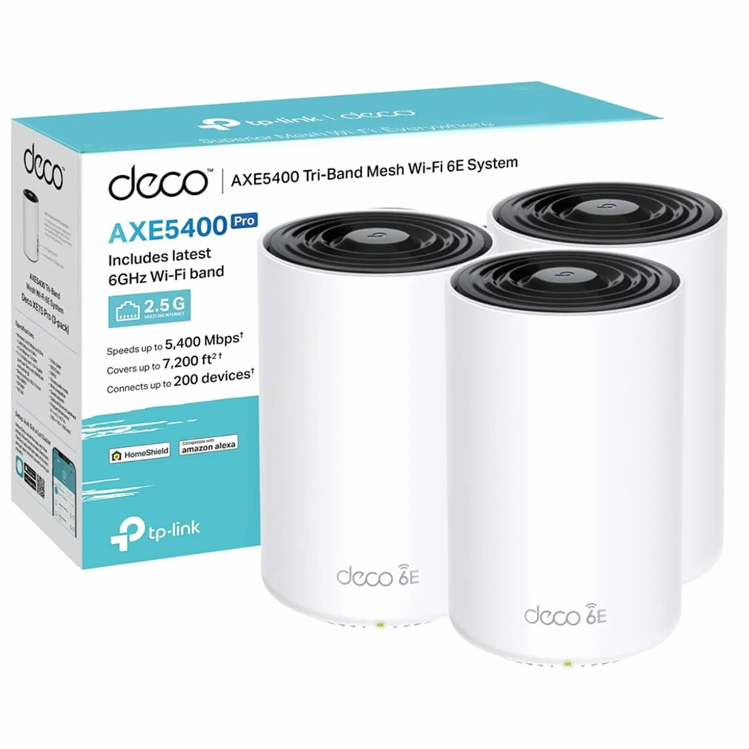 TP-Link Deco WiFi 6E Mesh AXE5400Mbps Tri-bande XE75 Pro 3-pack Couverture 670㎡ WPA3 2.5G Gigabit pour grandes maisons Fibre