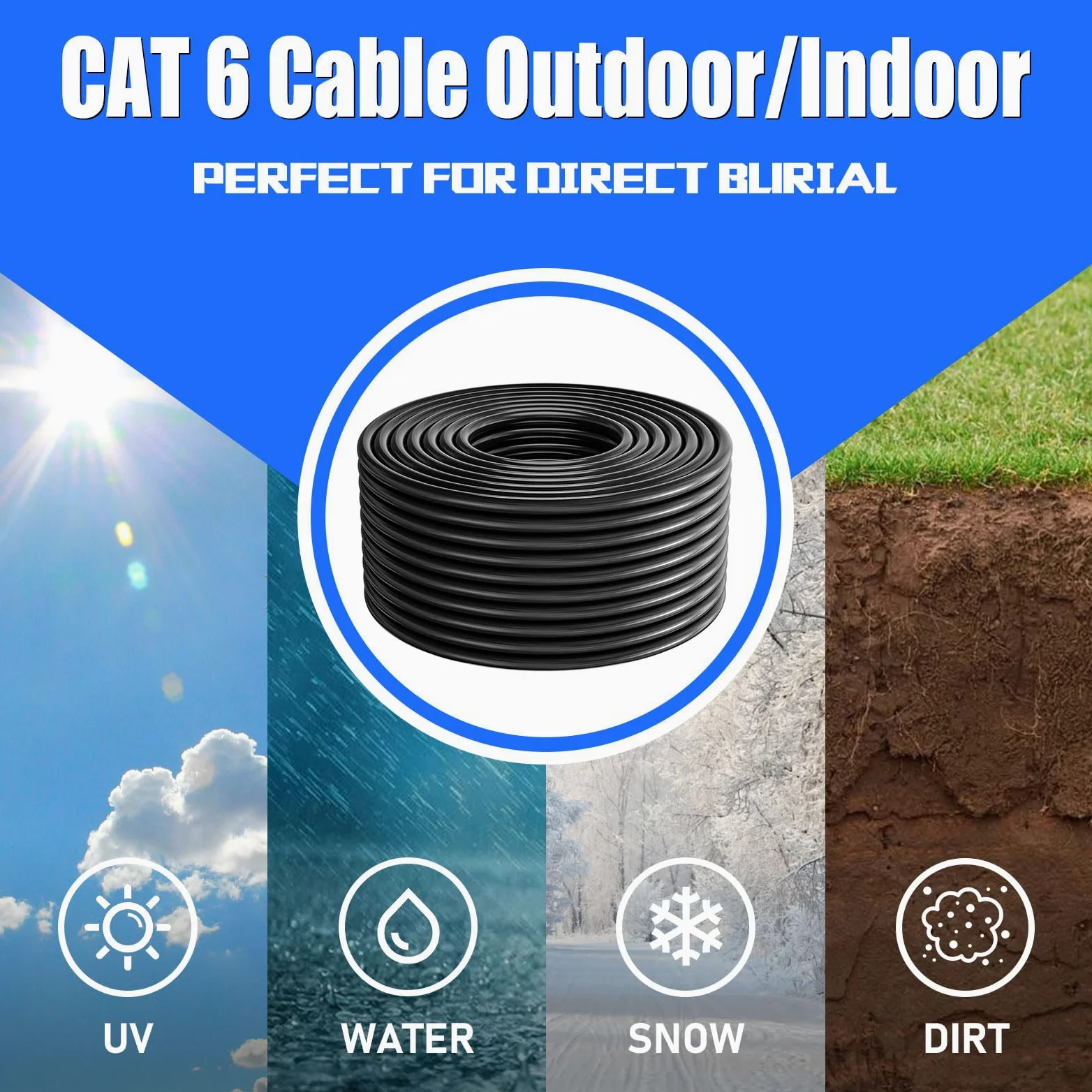 Cable Ethernet 100m, RJ45 Cat 6 Blindé Câble Réseau à l'extérieur Intérieur