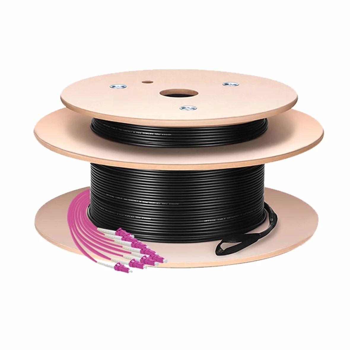 LogiLink FT2U200 – Câble de jonction à fibre optique U-DQ(ZN) soutien-gorge, (pour intérieur et extérieur), avec aide à la traction 8 fibres Multimode OM4, LC/UPC – LC/UPC, 200 m