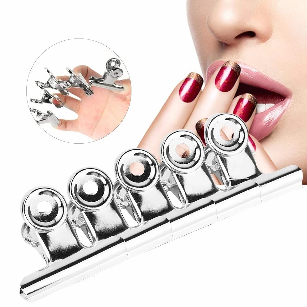 Pinces à Ongles en Acier Inoxydable Argent Courbe pour Extension d'Ongle Nail Art Clips 5 Pièces