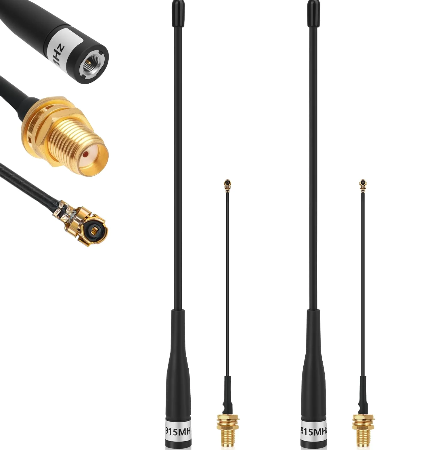 Lot de 2 antennes LoRa 915 MHz gain 10dBi pour antenne Meshtastic longue portée Soft Whip 40 cm Omni SMA mâle avec câble d'extension Noir