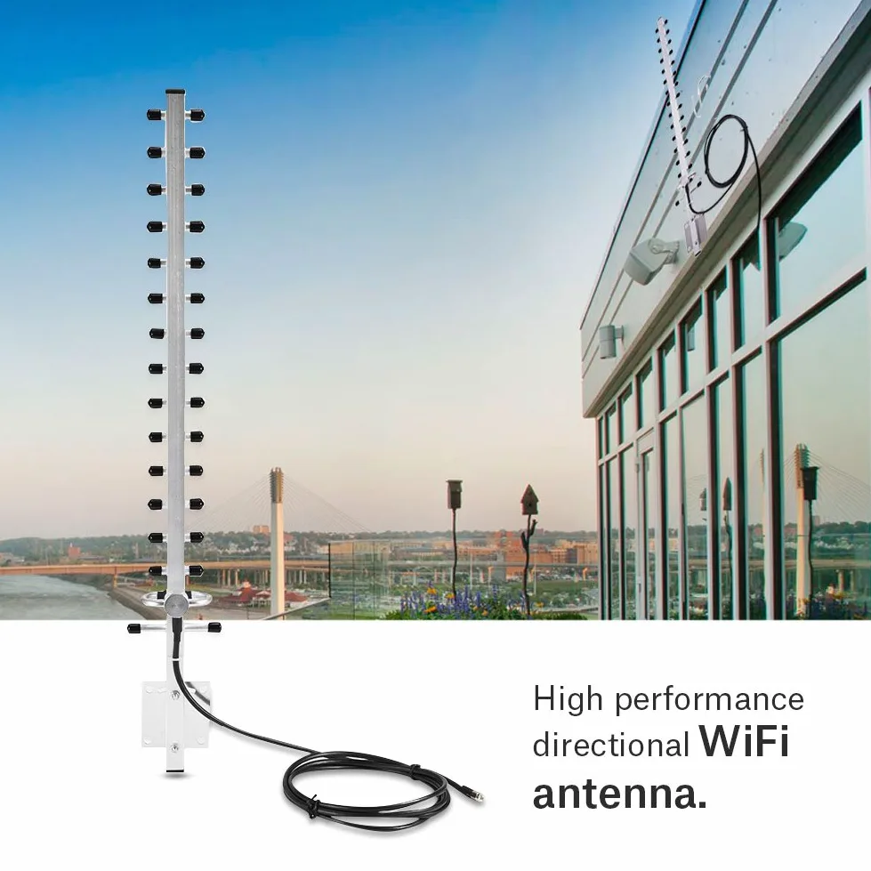 Richer-R 2.4GHZ 25dBi Antenne WiFi sans Fil RP-SMA Câble Extérieur 2M Extérieure Directionnelle WiFi Yagi pour Routeur