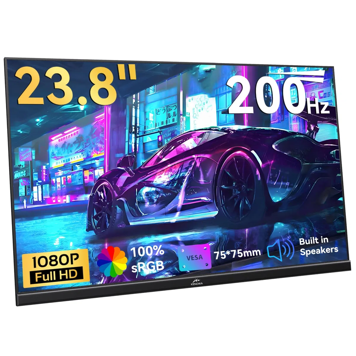 Kenowa FreeSync Moniteur portable 23,8 '' USB-C 200 Hz Full HD 1920 x 1080 IPS Écran Gaming Externe avec haut-parleur type C/HDMI pour ordinateur portable/PC/téléphone/Mac/PS4