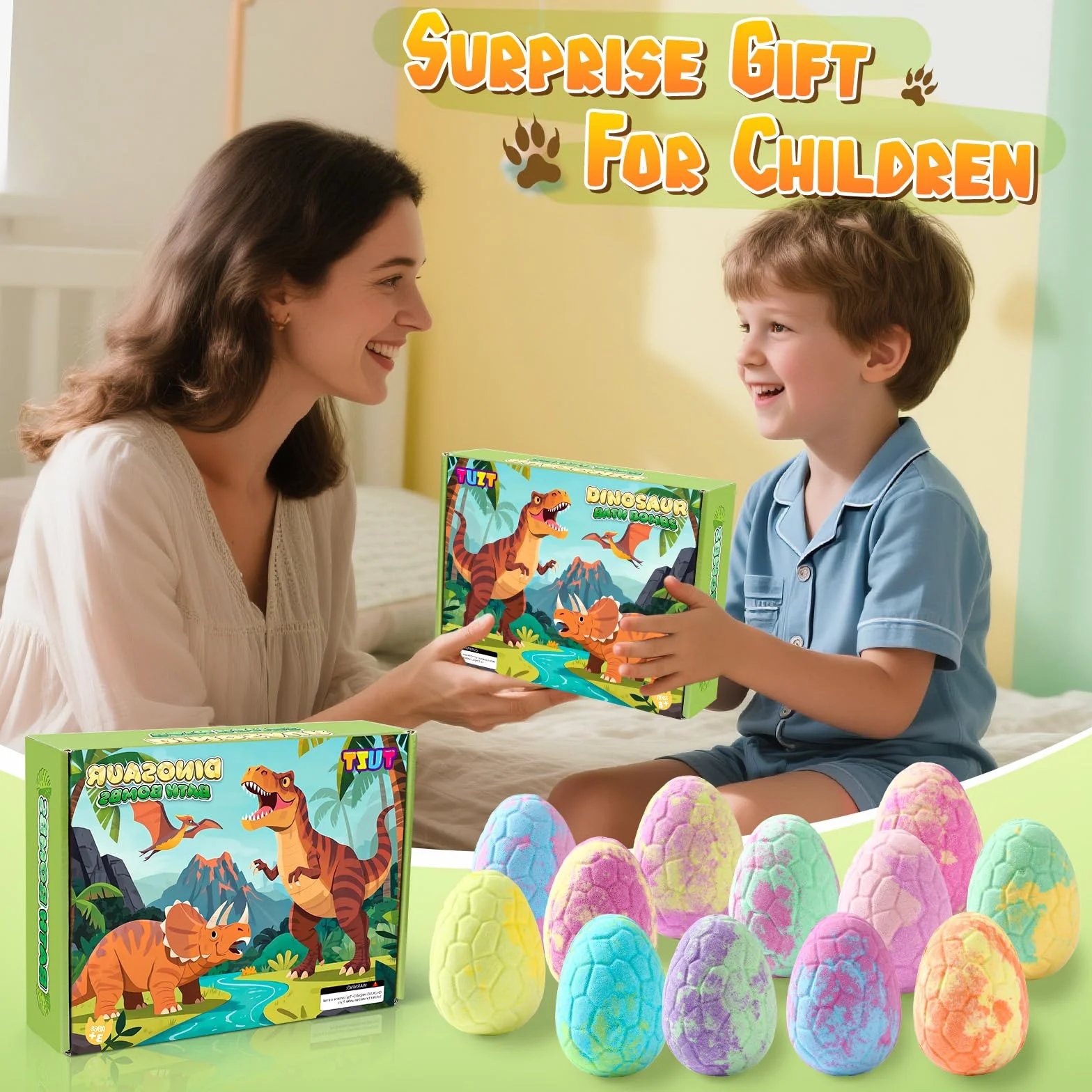 Bombes de Bain pour Enfants Surprise 12Pcs Dinosaures Jouets Cadeau Aromatherapie Garçons Filles