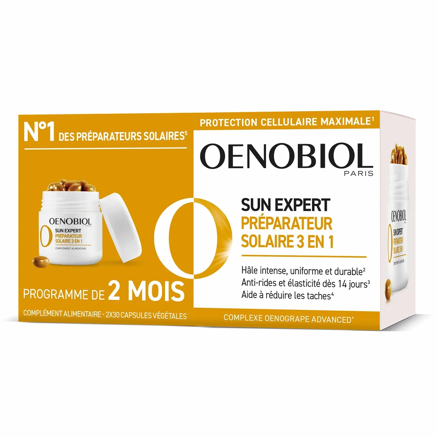 Oenobiol Sun Expert Préparateur Solaire 3-en-1 Triple Action Protection Cellulaire Hâle Intense Anti-Âge Global Complément Alimentaire 2 x 30 Capsules Végétales