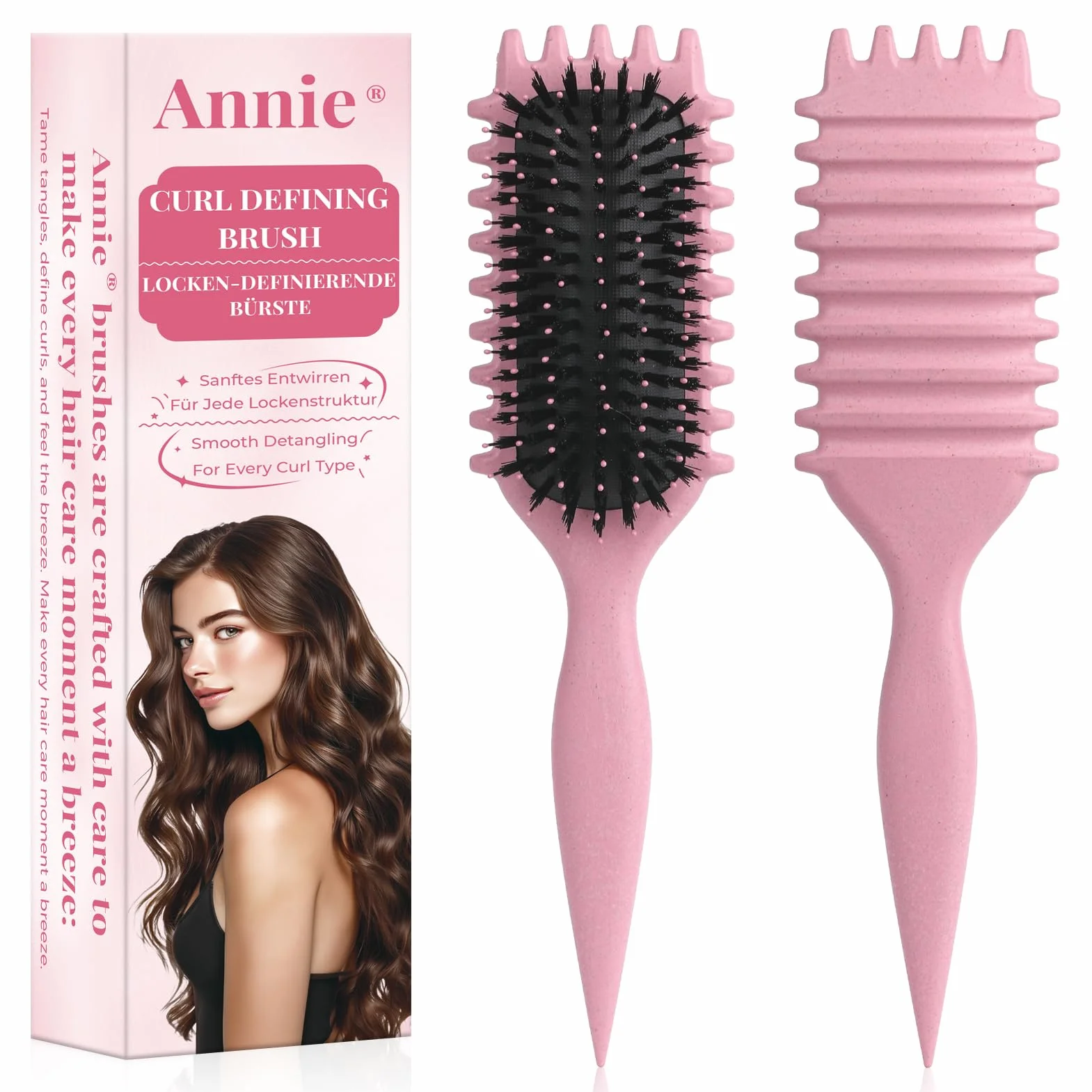 Brosse cheveux bouclés antistatique design aération cheveux secs humides volume Rose